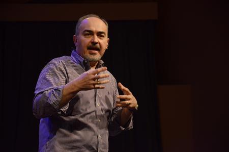 Calvin Wittman, senior pastor of Applewood Baptist Church in Wheat Ridge, Colorado, speaks to Union students and employees, in chapel about  the dangers of complacent Christianity.
 - Photo by Zac Calvert