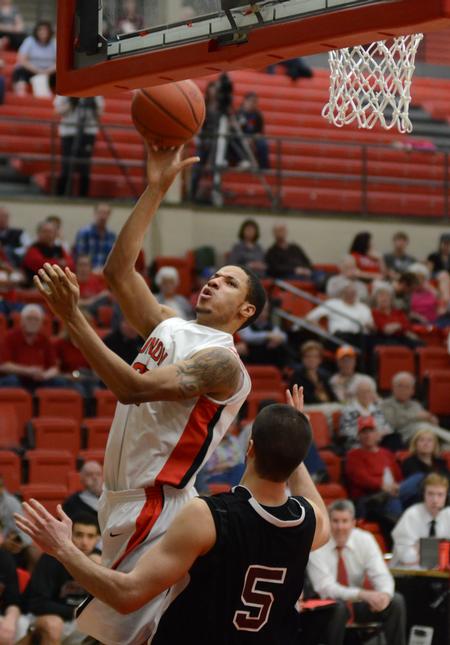 Leventrice Gray goes up for a shot during the opening round of the TranSouth Athletic Conference Championship against Freed Hardeman University. - Photo by Jacob Moore