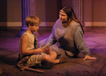 Murry Young as Macduff's Son and Lindsey Young as Lady Macduff in <i>Macbeth</i>. - Photo by Jim Veneman