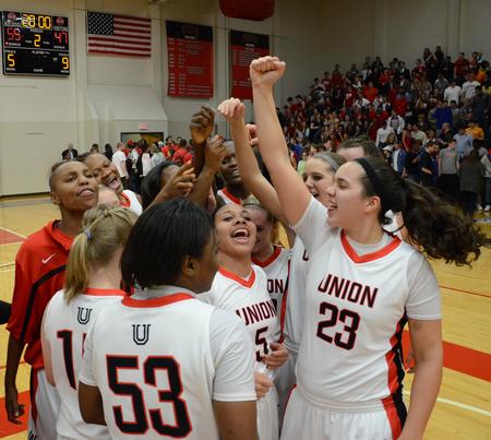 Photo by Jacob Moore

The Lady Bulldogs cheer after winning the TranSouth tournament championship game against their rival Freed Hardeman Lady Lions. - Photo by Jacob Moore
