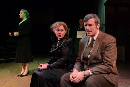 Keaghlan Sheridan, senior theatre/speech major, performs a scene from Friedrich Dürrenmatt's <em>The Visit</em> with David Conway, senior history major. - Photo by Jacob Moore