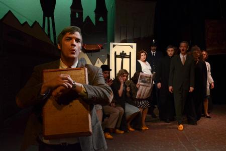 David Conway, senior history major, performs a scene as Alfred Ill in the Union University Players' production of Friedrich Dürrenmatt's <em>The Visit</em>. - Photo by Jacob Moore