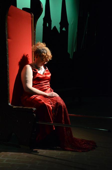 Keaghlan Sheridan, senior theatre/speech major, performs a scene as Claire in Friedrich Dürrenmatt's <em>The Visit</em>, presented by the Union University Players. - Photo by Jacob Moore