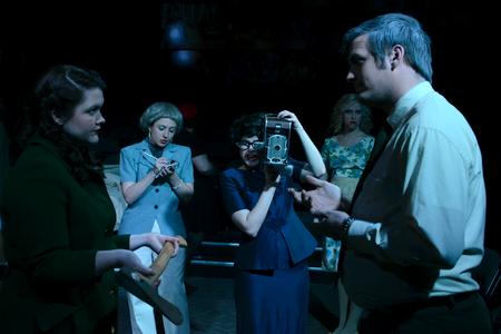 Union University Players Heather Nicholas, Sarah Halbrook, Sarah Love, Katelynn Cordell and David Conway perform a scene from Friedrich Dürrenmatt's <em>The Visit</em>. - Photo by Jacob Moore