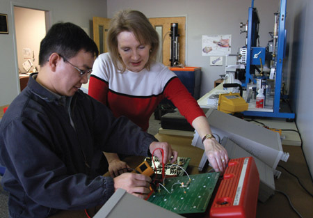 Don Van, Associate Professor and Engineering Department Chair; and Jeannette Russ, Assistant Professor of Engineering - Photo by Jim Veneman