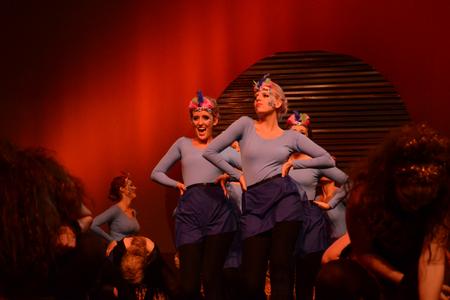Members of Chi Omega reenact a scene from "The Lion King" during their performance at the 15th annual Variety Show at the Carl Perkins Civic Center. - Photo by Jacob Moore