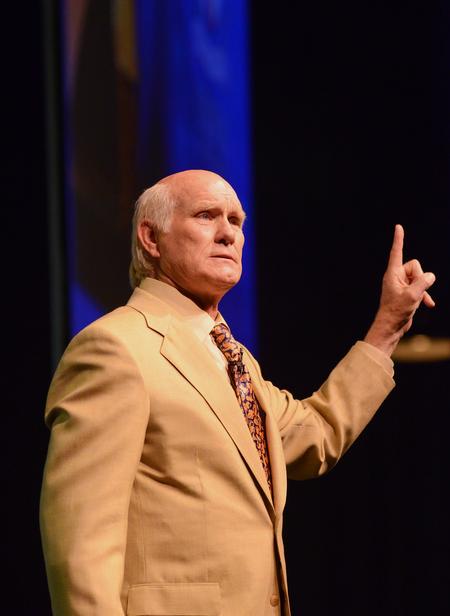 Terry Bradshaw, keynote speaker for the Roy L. White Legacy Golf & Gala, speaks to donors and guests about the need for God and family in life. - Photo by Zac Calvert