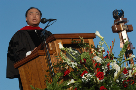 Edmund C. Moy, special assistant to the President of the United States and associate director of presidential personnel at the White House, delivered the commencement address titled &ldquo;All for Christ.&rdquo; - Photo by Jonathan Blair