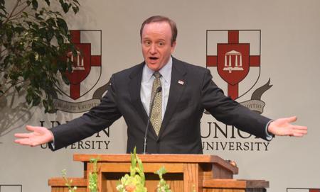Paul Begala, CNN political analyst, speaks at the 13th annual Union Forum luncheon lecture series. - Photo by Morris Abernathy