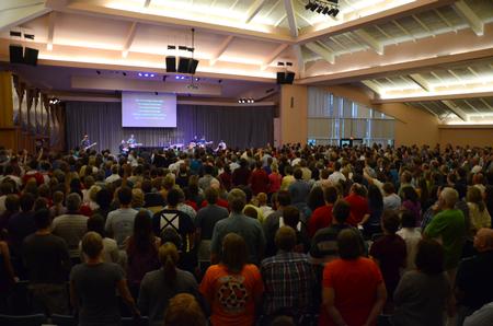 The G.M. Savage Memorial Chapel is full of new students and their families for a service celebrating God's plans for the incoming class. - Photo by Jacob Moore