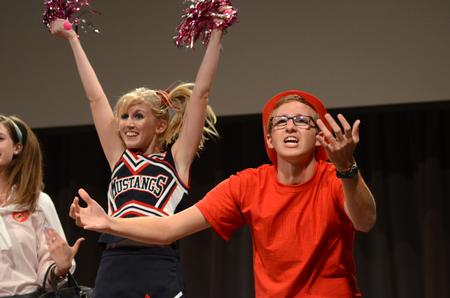 Focus leaders Helen Rowley and Jordan Hayes participate in a skit during the annual Focus Show. - Photo by Jacob Moore