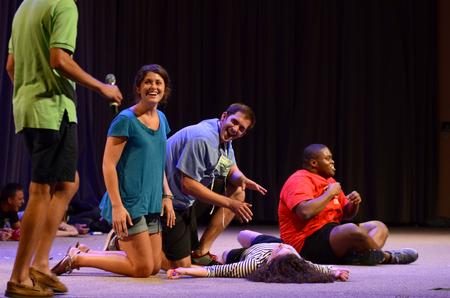 Focus leaders participate in a skit during the Focus Show for incoming freshmen and transfer students. - Photo by Jacob Moore