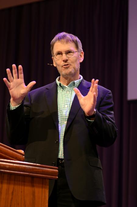 Scotty Smith, founding pastor of Christ Community Church in Nashville, speaks during chapel on the redemptive restoration experienced through the gospel of Christ. - Photo by Jacob Moore