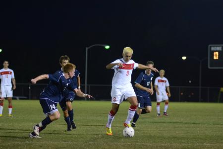 Bulldog Guilherme Reis drives the ball down the field during a home soccer game against Missouri Baptist. - Photo by Jacob Moore