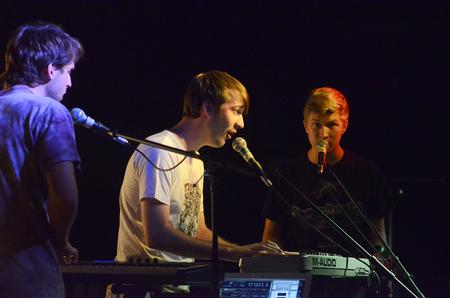 Members of the band Wolvski, Rob Griffith, Evan Estes, and Brady Heyen perform in Barefoots Joe. - Photo by Zac Calvert