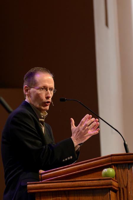 Chuck Lawless, vice-president of Global Theological Advance for the International Mission Board, speaks during a GO Week chapel.  - Photo by Anne Richoux