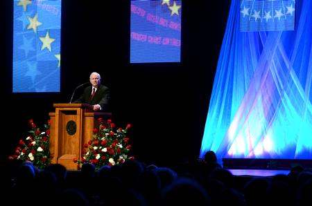Former Secretary of Defense Robert M. Gates speaks during the 15th Annual Scholarship Banquet at the Carl Perkins Civic Center.  - Photo by Anne Richoux