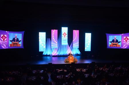 President David S. Dockery talks about Union's increasing enrollment and overall standing during the 15th Annual Scholarship Banquet at the Carl Perkins Civic Center.   - Photo by Zac Calvert
