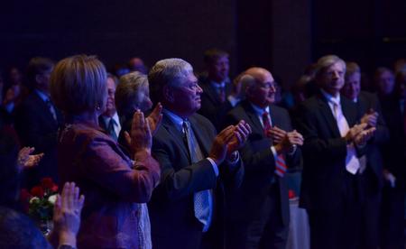 Donors applaud the speaker at the closing of the 15th Annual Scholarship Banquet.  - Photo by Jacob Moore