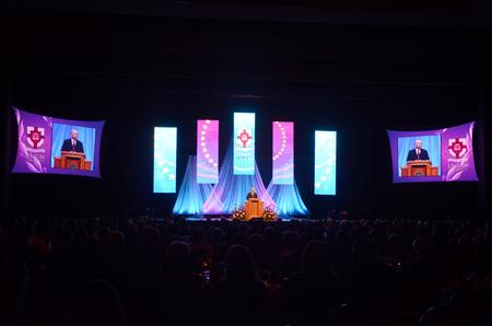Robert M. Gates, former U.S. secretary of defense, speaks during the 15th Annual Scholarship Banquet at the Carl Perkins Civic Center about political dangers around the world.  - Photo by Zac Calvert