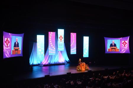 Robert M. Gates, former U.S. secretary of defense, speaks during the 15th Annual Scholarship Banquet at the Carl Perkins Civic Center about political situations around the world. - Photo by Zac Calvert