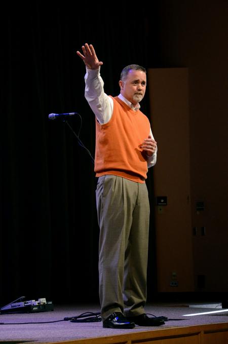 Todd Brady, vice president for church relations, speaks in chapel. - Photo by Anne Richoux