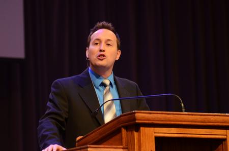 Trevin Wax, managing editor of the Gospel Coalition for 
Lifeway Christian Resources, speaks in chapel. - Photo by Zac Calvert