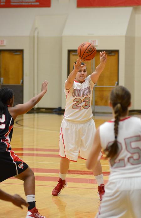 Lady Bulldog Astrid Huttemann makes a pass during a Gulf South Conference game against the Blazers of Valdosa State. - Photo by Jacob Moore