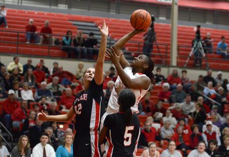 Christina Coney goes up for a shot against Valdosa State during Union's first game as a member of the Gulf South Conference. - Photo by Jacob Moore