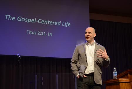 Bland Mason, pastor of City on a Hill Church in Boston, speaks during chapel. - Photo by Jacob Moore