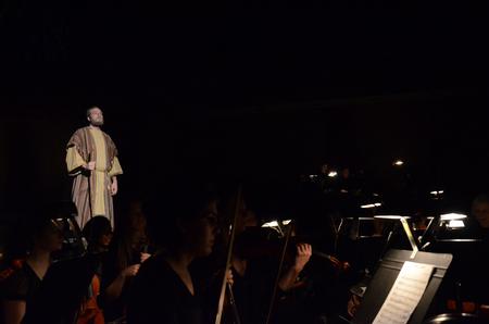 Greg Hines, music performance major, performs in "Noye's Fludde"  conducted by Stanley Warren.   - Photo by Olivia Wallace