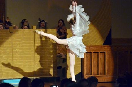 Becca Mathews performs as the Dove in the Department of Music's production of "Noye's Fludde." - Photo by Morris Abernathy