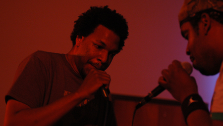 Alums Will Gray and DJ Lee of Scratch Track beatbox during St. Jude's Up 'Til Dawn. - Photo by Jonathan Blair