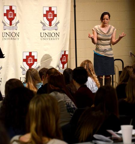Jessica Harris speaks to a large group of undergraduate girls for Finding You at the U. - Photo by Olivia Wallace