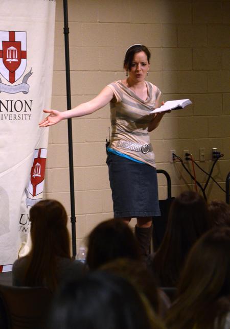 Jessica Harris, teacher by day and speaker by night, has a passion to communicate God's grace to a generation of women trapped in sexual sin. Harris spoke to a large group of undergraduate girls concerning the topic at Finding You at the U.  - Photo by Olivia Wallace