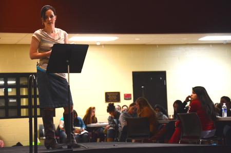Jessica Harris, teacher by day and speaker by night, speaks to a group of women about God's grace to those trapped in sexual sin at Finding You at the U.  - Photo by Olivia Wallace