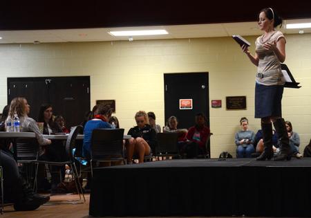 Jessica Harris, teacher by day and speaker by night, has a passion to communicate God's grace to a generation of women trapped in sexual sin. Harris spoke to a large group of undergraduate women concerning the topic at Finding You at the U. - Photo by Olivia Wallace