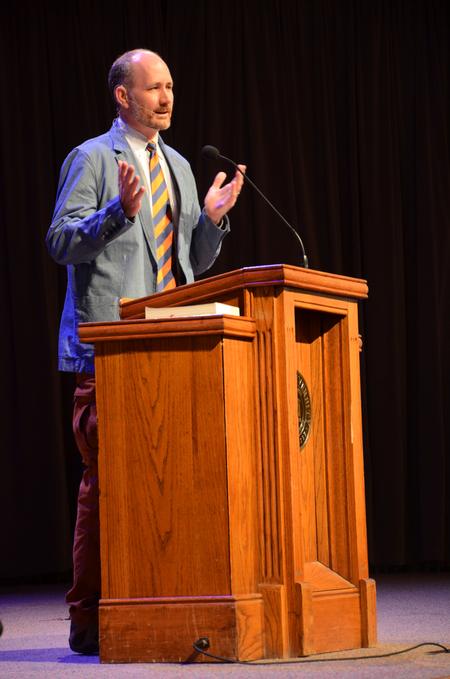 Brad Green, associate professor of Christian thought & tradition speaks during chapel. - Photo by Olivia Wallace