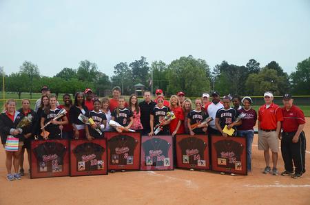 Before the game against Mid-Continent University, the Lady Bulldogs thank the seniors for their contributions to the team throughout their years at Union. - Photo by Matt McDaniel