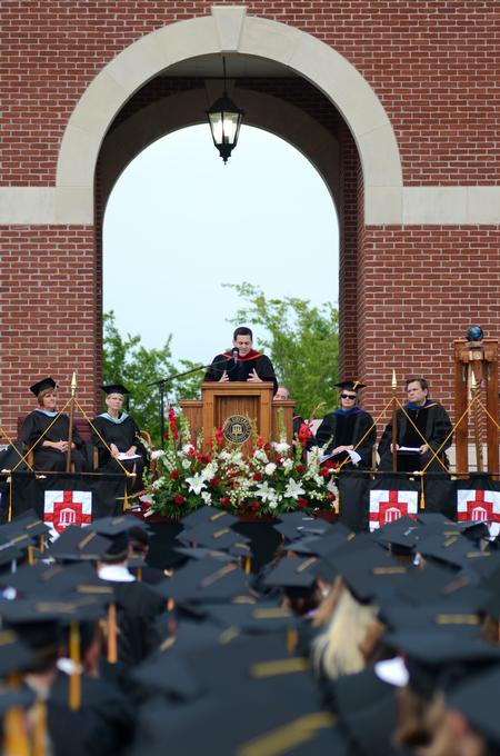 Russell Moore, president of the Ethics and Religious Liberty Commission of the Southern Baptist Convention, gives the commencement address at Spring Graduation. - Photo by Jacob Moore