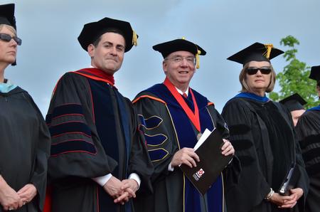 Special guest speaker Russell D. Moore and David S. Dockery, president of the university, watch as graduates proceed to the Great Lawn for Spring Graduation. - Photo by Morris Abernathy