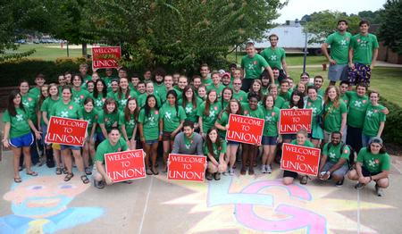 2013 LifeGroup leaders pose together before assisting new students and their families on move-in day. - Photo by Jacob Moore