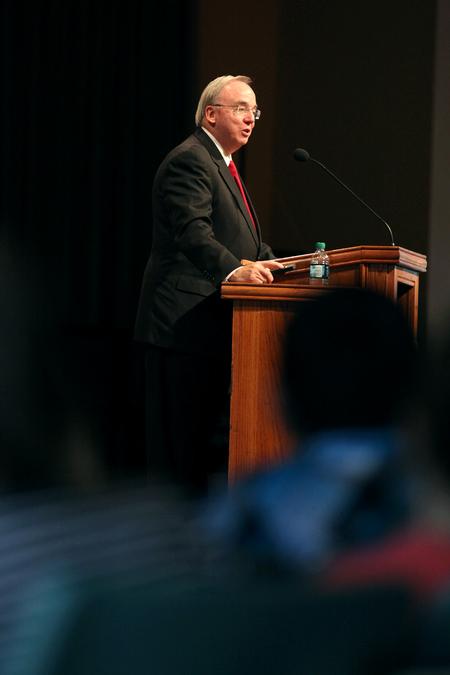 David S. Dockery, president of the university, delivers the keynote address at the annual white coat ceremony for the school of pharmacy.  - Photo by Kristi McMurry Woody