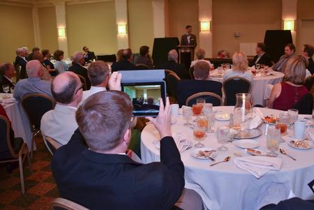 JACKSON, Tenn.  Greg and Kimberly Thornbury returned to Union University’s campus Sept. 3-4 for a final farewell to the Union community as the couple launch new ministries in New York. Ray Van Neste takes a photo of Greg and Kimberly with his I-Pad. - Photo by Morris Abernathy
