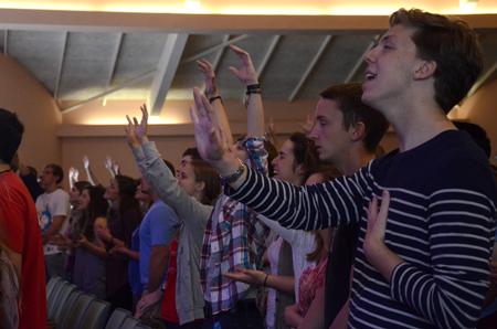 Students worship during one of the three GO Week chapels. - Photo by Anne Richoux