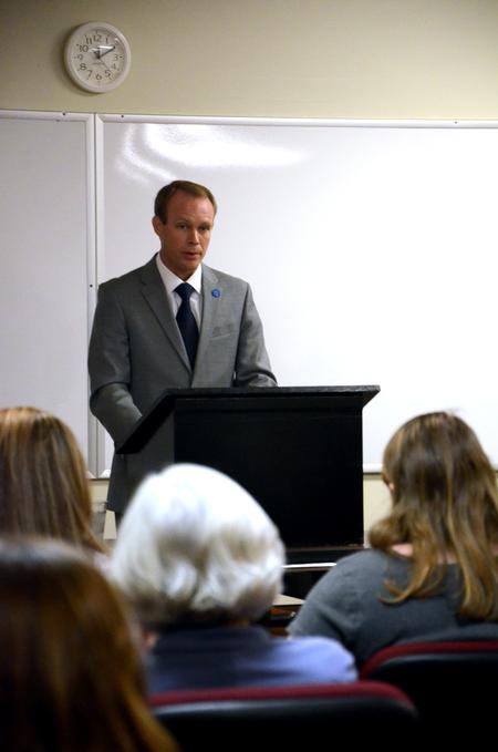 Adam Mcleod, associate professor of law at Faulkner Univ., delivers the Constitutional Day Lecture entitled, "Union University: Constitutional Law Maker." - Photo by Anne Richoux