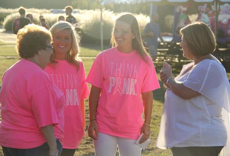 Kayla Dubrule (left middle), senior elementary education major, introduces Morgan Nelson, sophomore nursing major, to her mother (right) and grandmother (left) at Union Night. - Photo by Matt McDaniel
