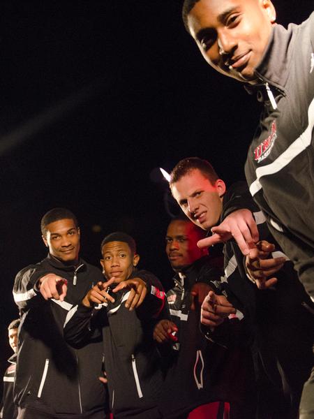 Members of the Bulldog basketball team pose after they are introduced to the crowd at Union Night on the Great Lawn. - Photo by Jacob Moore