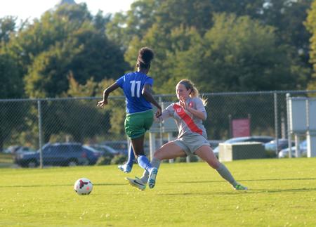 Lady Bulldog Emily Crane, senior athletic training major, defends in a game against the University of West Florida. - Photo by Amanda Rohde