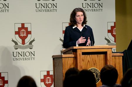 Jennifer Gruenke, professor of biology and director of the Hammons Center for Scientific Studies, delivers a lecture entitled, "What would C.S. Lewis think about the ID movement and BioLogos?: An analysis of a debate on Lewis' view of science" at the Aslan's Apologist Town & Gown lecture series. - Photo by Anne Richoux